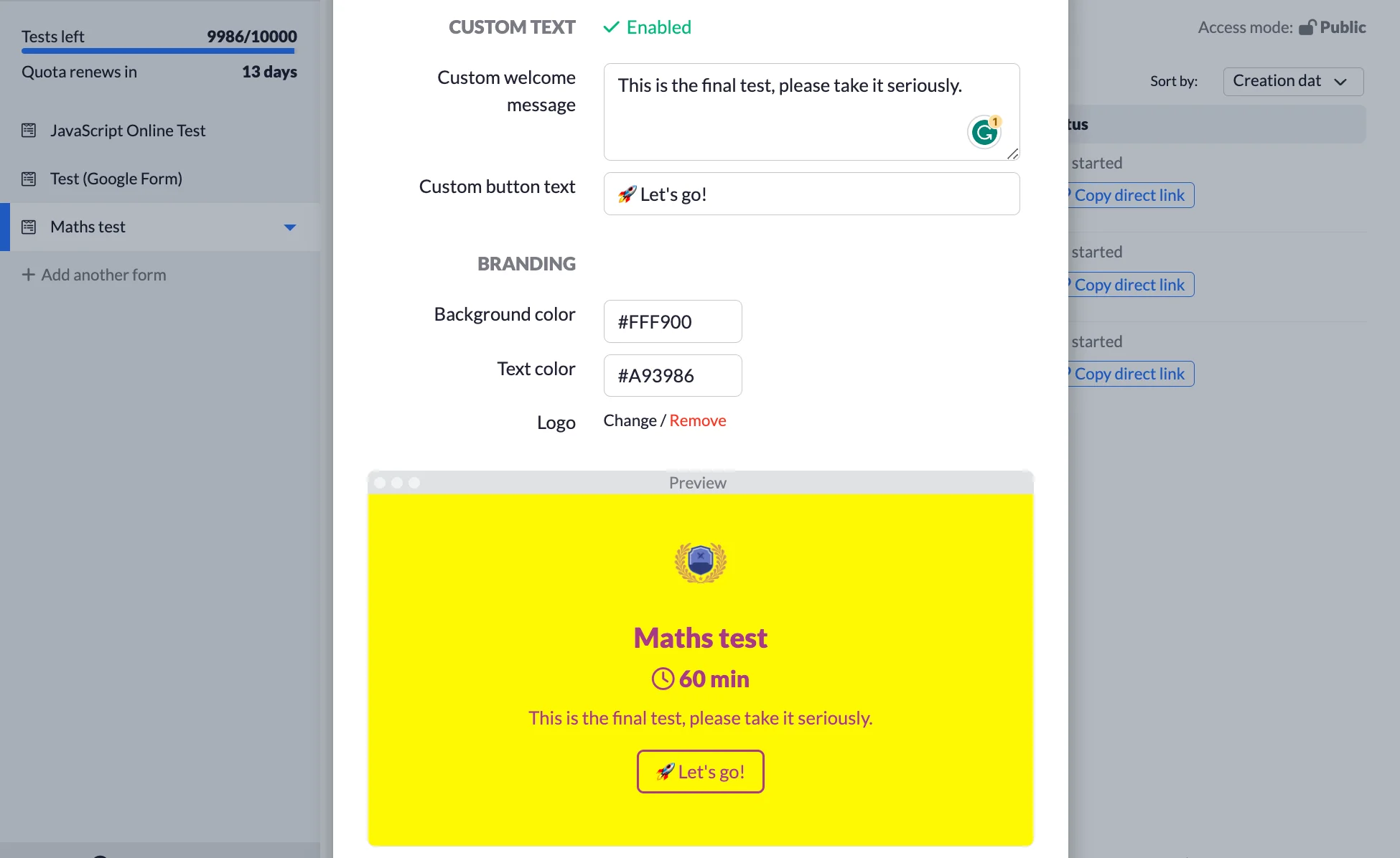 Enable branding | Quilgo